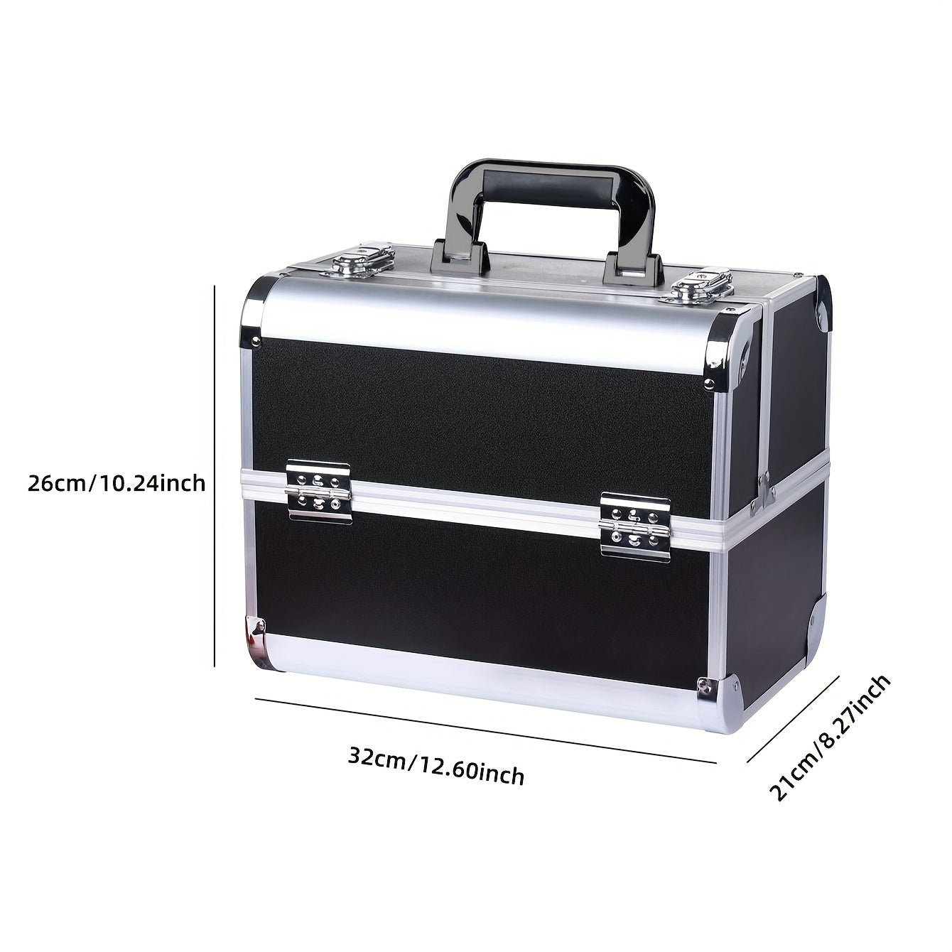 Organizador de maquillaje, estuche grande con bandeja, estuche de maquillaje con soporte para brochas, cierre, almacenamiento portátil para cosméticos de viaje, estuche metálico para maquillaje.