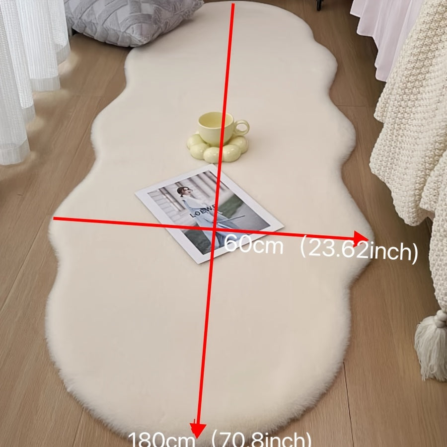 1pc Faux Rabbit Fur Rug, Light Luxury Bedroom Carpet, Dry Cleaning Special-shaped Floor Mat, For Bedside Accessories Living Room Supplies Home Decor Indoors